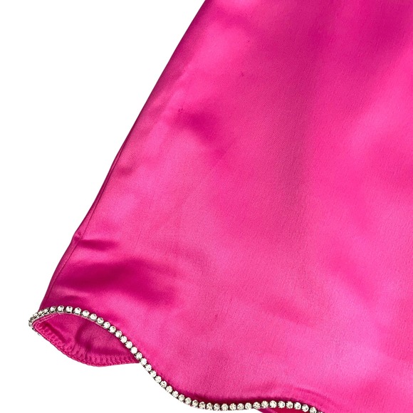 Anthropologie Scalloped satin Skirt Size 2 hot‎ Pink Rhinestone Y2K glam Barbie - Picture 5 of 10
